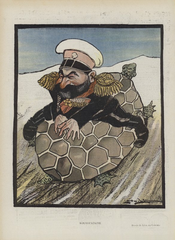 Aleksey Kuropatkin, Russische minister van oorlog. Illustratie voor Le Rire door Leal de Camara