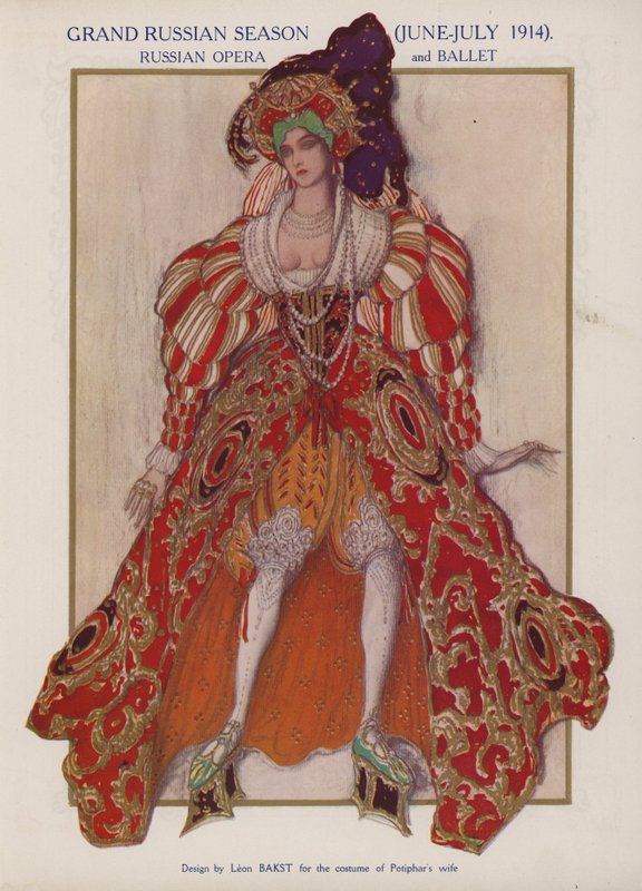 Kostuumontwerp door Leon Bakst voor Potiphars vrouw in een Ballets Russes productie van Richard Strauss