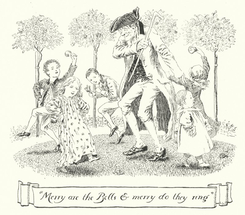 Vrolijk zijn de klokken, en vrolijk zouden ze luiden (gravure) door Leonard Leslie Brooke