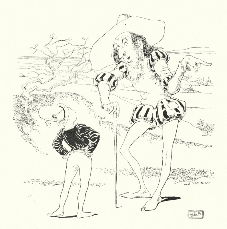 De man in de wildernis vroeg me, hoeveel aardbeien groeiden er in de zee (gravure) door Leonard Leslie Brooke