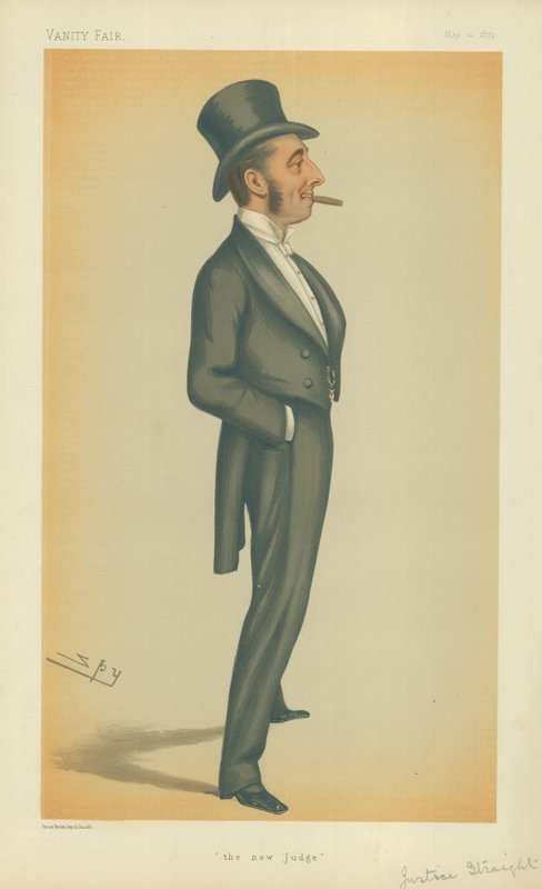 De Eerwaarde Mr. Justice Straight, De nieuwe rechter, 10 mei 1879, Vanity Fair cartoon door Leslie Matthew Ward