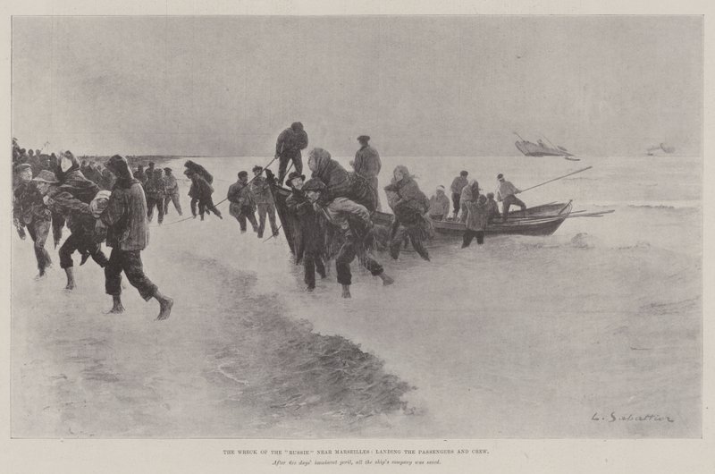 Het wrak van de Russie nabij Marseille, het aan land brengen van de passagiers en bemanning door Louis Remy Sabattier