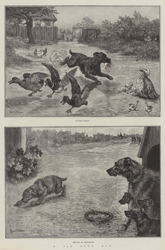 Een trieste dag voor een hond door Louis Wain