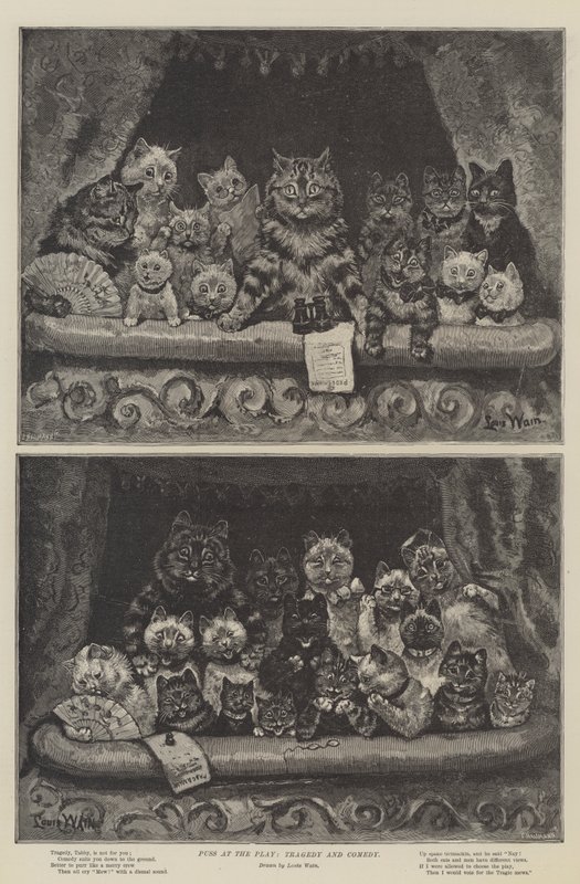 Poes bij het toneel, tragedie en komedie door Louis Wain