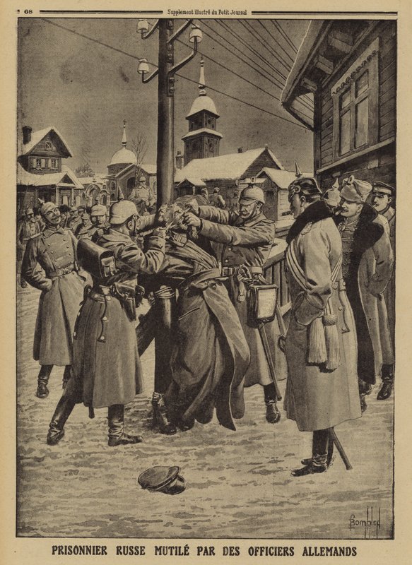 Russische krijgsgevangene verminkt door Duitse officieren, Eerste Wereldoorlog door Louis Charles (after) Bombled