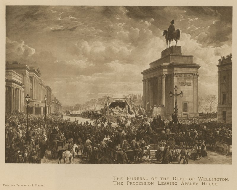 De begrafenis van de hertog van Wellington; de processie verlaat Apsley House door Louis Haghe