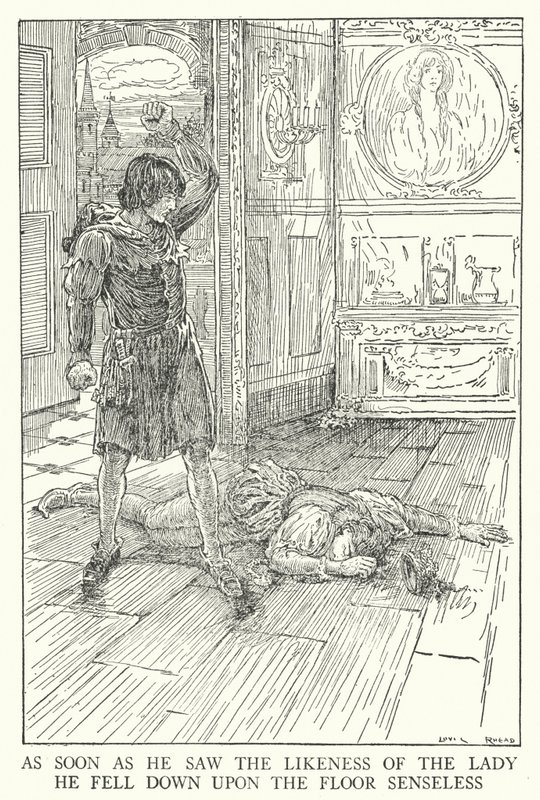 Zodra hij de gelijkenis van de dame zag, viel hij bewusteloos op de vloer door Louis John Rhead