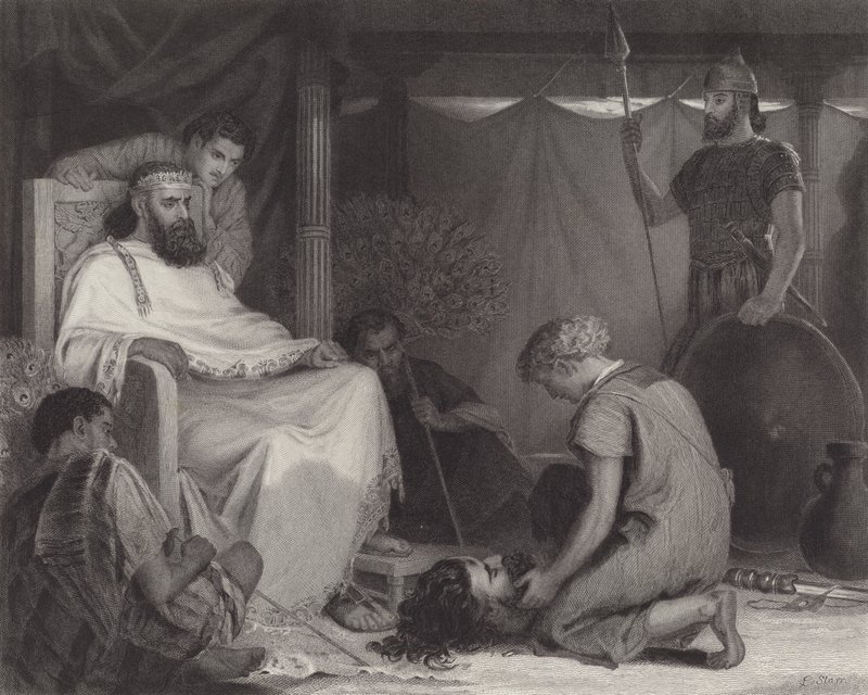 David voor Saul gebracht door Louis John Rhead