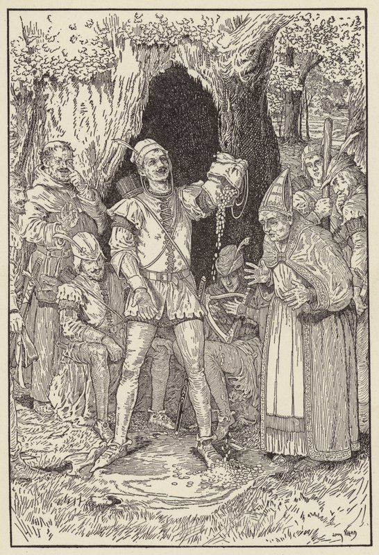 Hier is genoeg geld meester, zei Kleine John, Om de rekening te betalen door Louis John Rhead