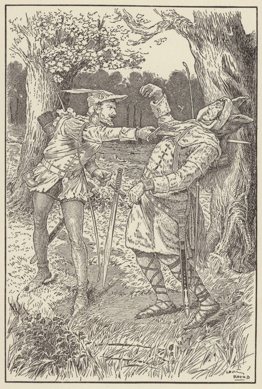 Robin stak zijn zwaard door Sir Guys lichaam door Louis John Rhead