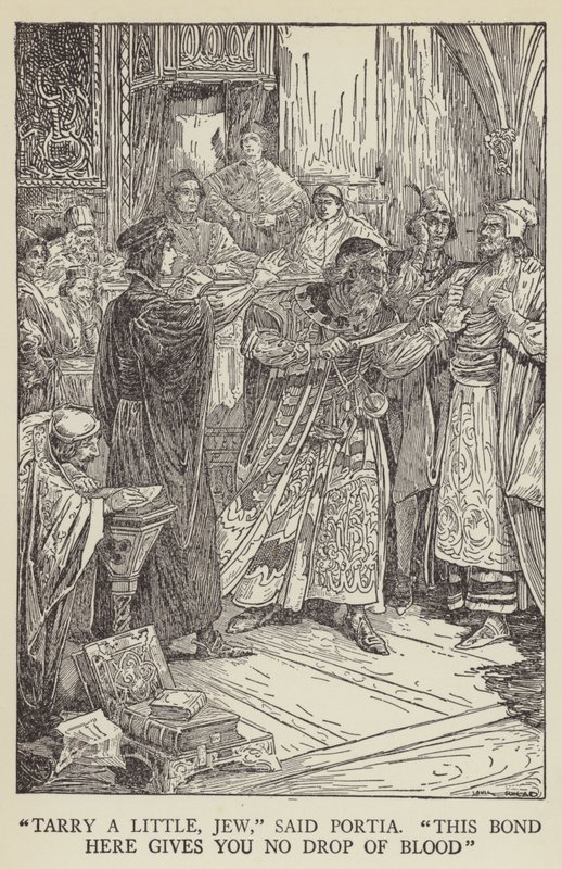 Wacht even, Jood, zei Portia, Deze overeenkomst geeft je geen druppel bloed door Louis John Rhead