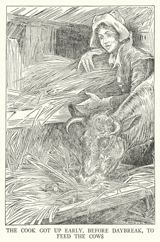 De kok stond vroeg op, voor zonsopgang, om de koeien te voeren door Louis John Rhead