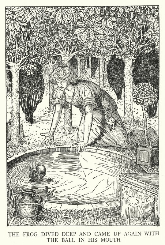 De kikker dook diep en kwam weer boven met de bal in zijn mond door Louis John Rhead