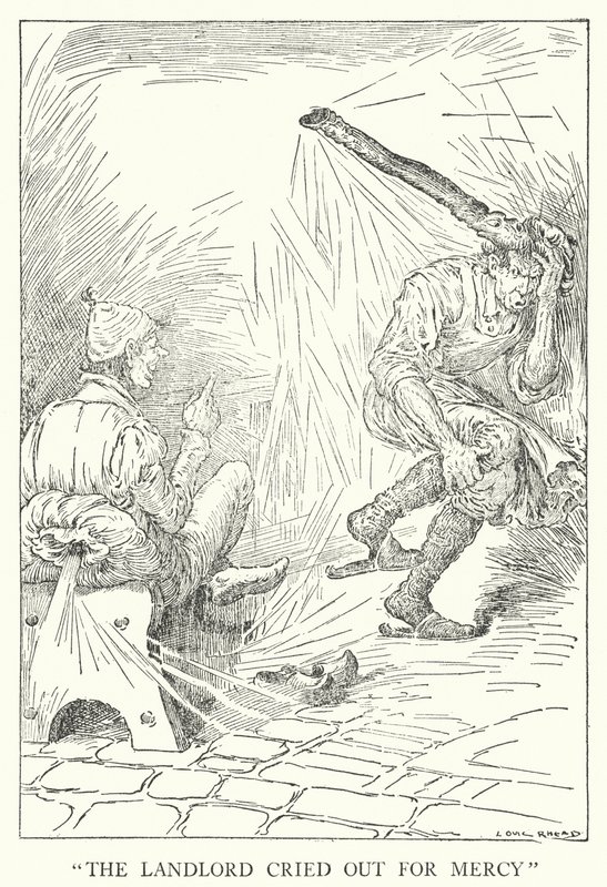 "De herbergier riep om genade" (litho) door Louis John Rhead