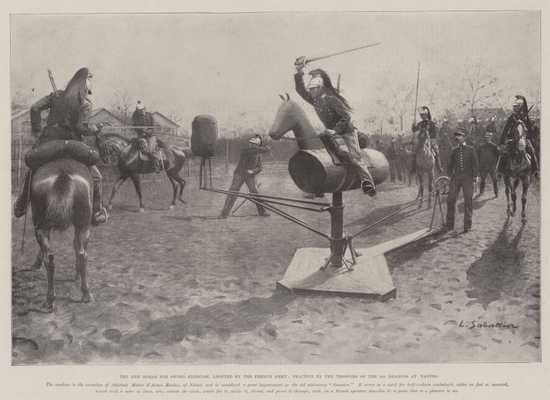 Het nieuwe paard voor zwaardoefeningen, aangenomen door het Franse leger, oefening door de troopers van de 3e draken in Nantes door Louis Remy Sabattier
