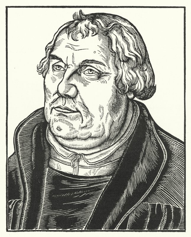 Portret van de Duitse protestantse hervormer Maarten Luther in latere jaren door Lucas the Elder (after) Cranach