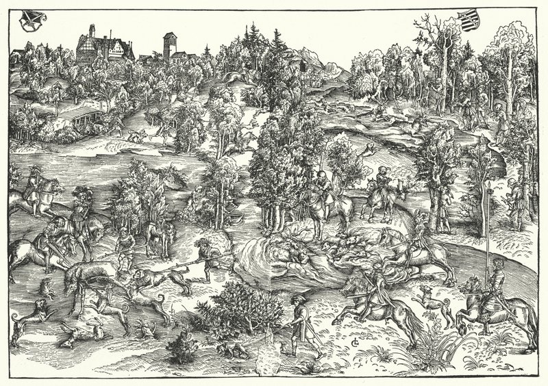 De hertenjacht door Lucas the Elder (after) Cranach