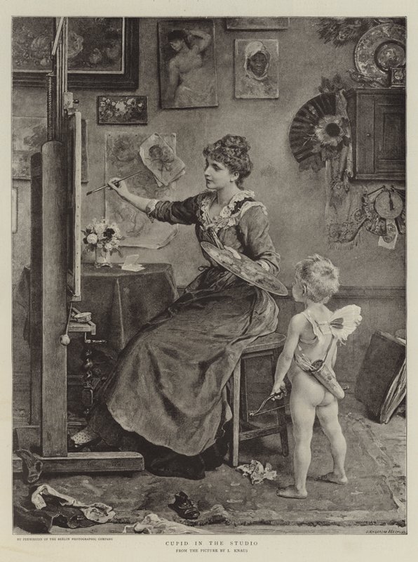 Cupido in het atelier door Ludwig Knaus