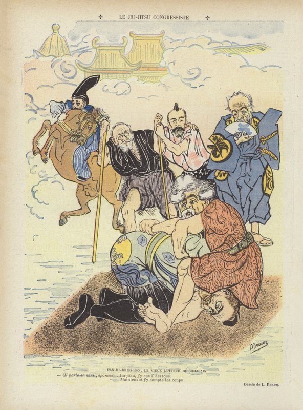 Congress ju-jitsu. Illustratie voor Le Rire door Ludwig Braun