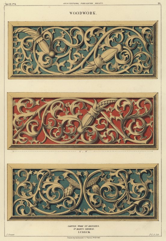 Houtsnijwerk op banken in de kerk van St Mary, Lubeck, Duitsland door Ludwig Gruner
