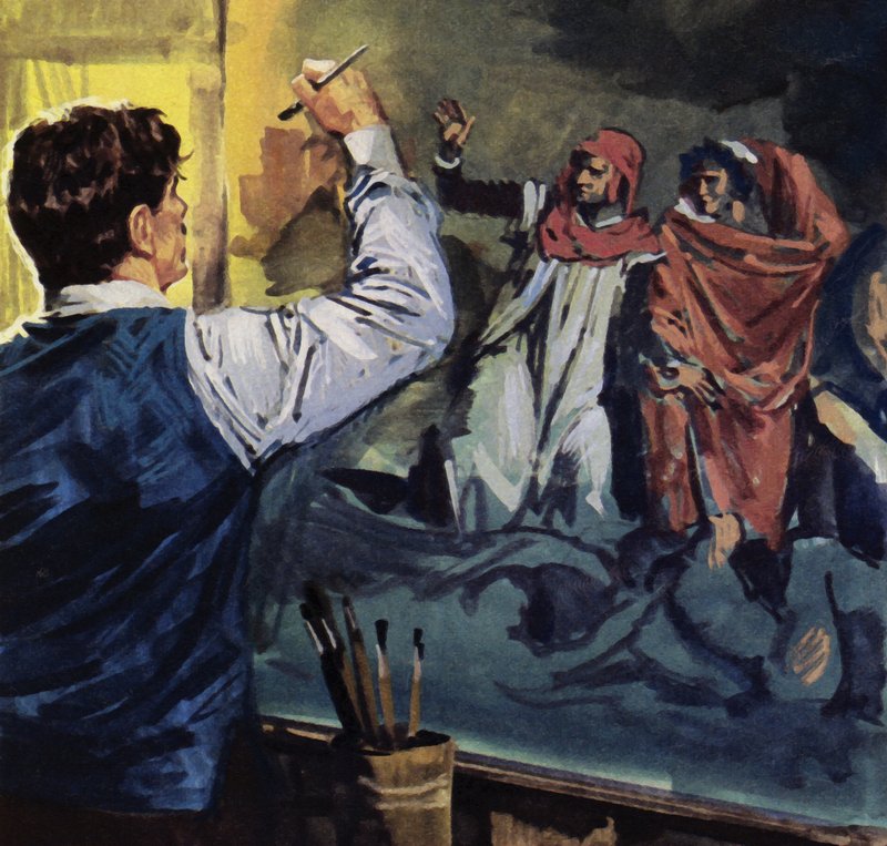 Eugene Delacroix schilderij "Dante en Vergilius" (kleurenlitho) door Luis Arcas Brauner