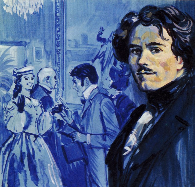 Eugene Delacroix stuurde zijn schilderij in en het veroorzaakte een sensatie in Parijs (kleurenlitho) door Luis Arcas Brauner