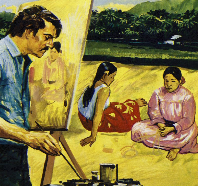 Gauguin schilderde inlandse meisjes in Tahiti (kleurenlitho) door Luis Arcas Brauner