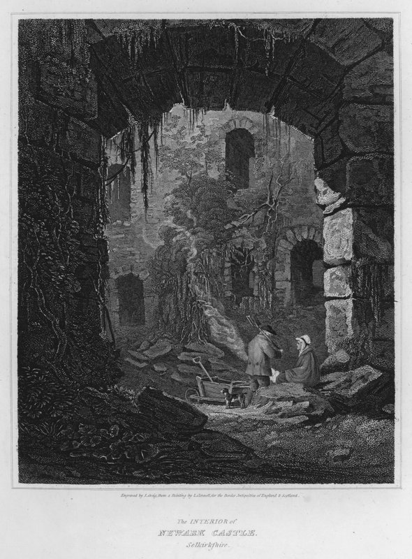 Het interieur van Newark Castle, Selkirkshire door Luke (after) Clennell