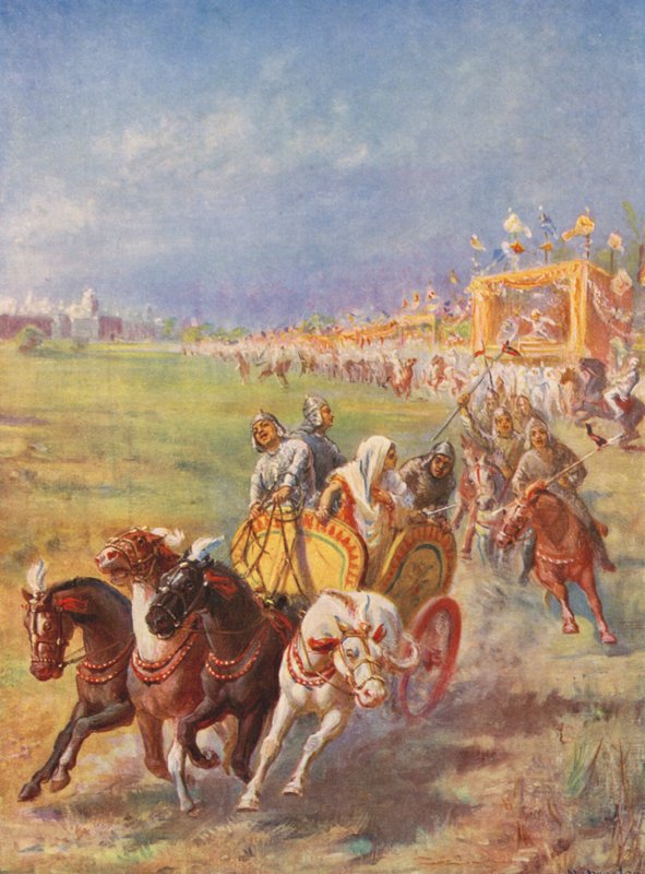 Een keerpunt in de Indiase geschiedenis (kleurenlitho) door Margaret (after) Dovaston