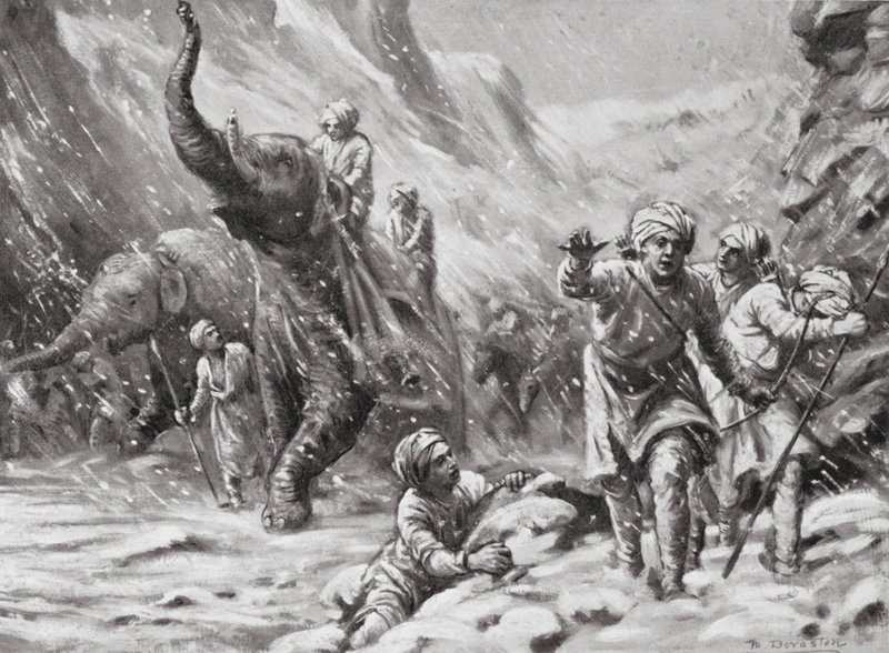 Het eerste succes van Mahmud van Ghazni, 1000 na Christus (litho) door Margaret (after) Dovaston