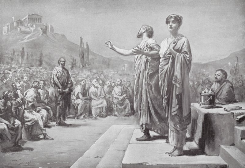 Pericles pleitend voor Aspasia (litho) door Margaret (after) Dovaston