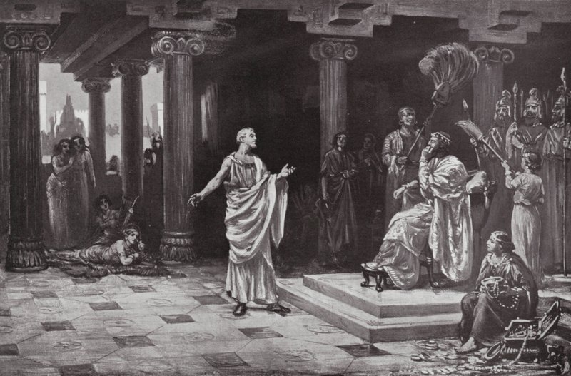 Solon aan het hof van Croesus (litho) door Margaret (after) Dovaston