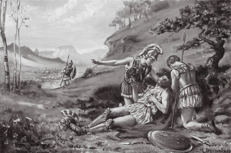 De dood van Epameinondas, BC 362 (litho) door Margaret (after) Dovaston