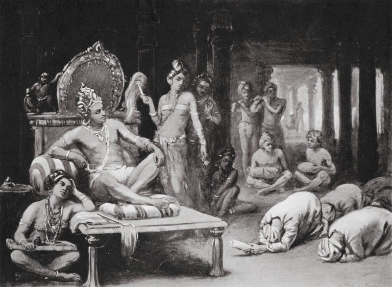 Vikramanka Chalukhya stuurt een vriendelijke brief naar Kulottunga Chola (litho) door Margaret (after) Dovaston