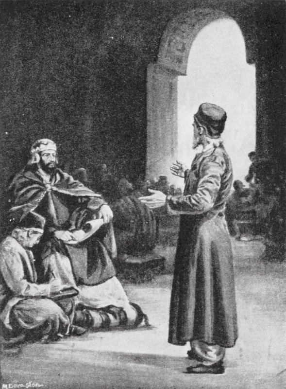 Vologeses III houdt toezicht op de Verzameling van de Pehlevi Avesta, AD 160 (litho) door Margaret (after) Dovaston
