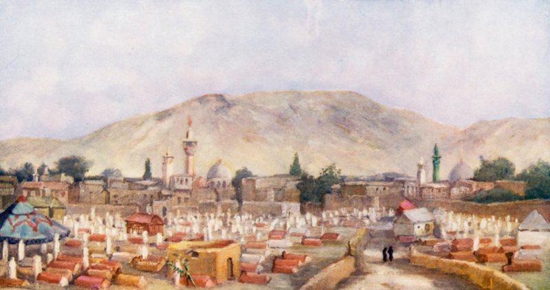 Moslimbegraafplaats in de Meidan, Damascus door Margaret Thomas