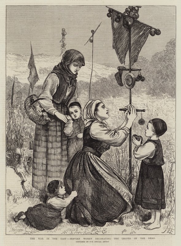De Oorlog in het Oosten, Servische Vrouwen versieren de Graven van de Doden door Mary Ellen Edwards