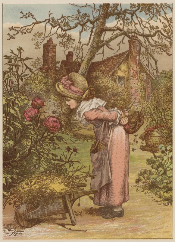 Meisje kijkt naar bij in de tuin door Mary Ellen Edwards