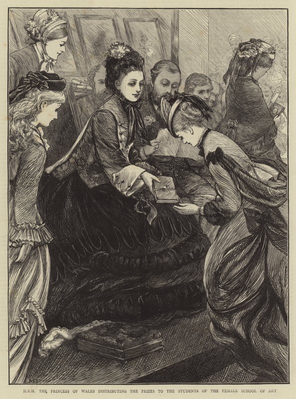 HRH de prinses van Wales reikt de prijzen uit aan de studenten van de vrouwelijke kunstschool door Mary Ellen Edwards
