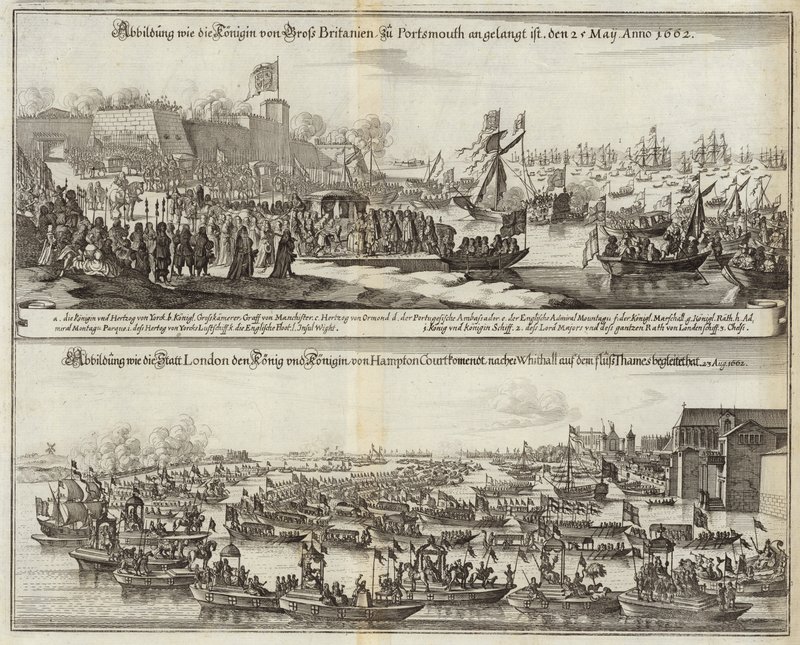 Mensenmassa verzamelt zich voor Royals in Groot-Brittannië in 1662 door Mattaus the Younger Merian