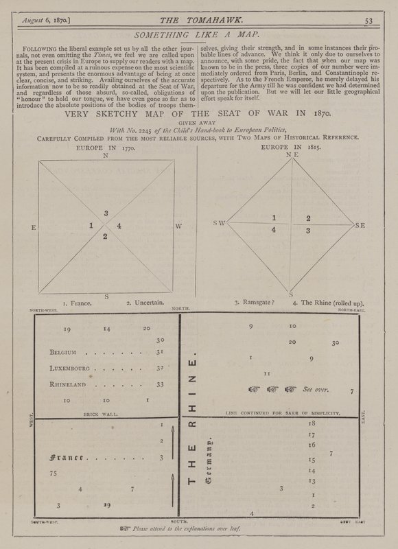 Zeer schetsmatige kaart van de oorlog in 1870 door Matthew