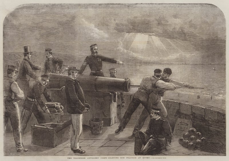 Het vrijwilligersartilleriekorps leert kanonpraktijk in Hythe door Matthew Somerville Morgan