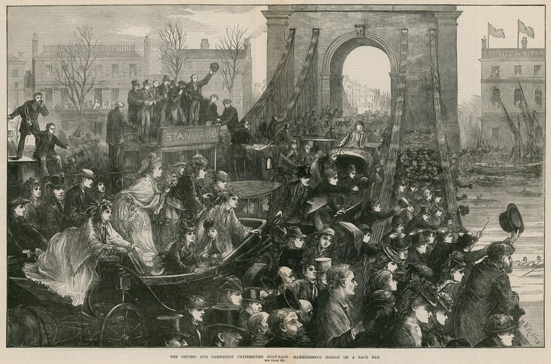 De Oxford en Cambridge Bootrace: Hammersmith Bridge op racedag door Matthew White Ridley