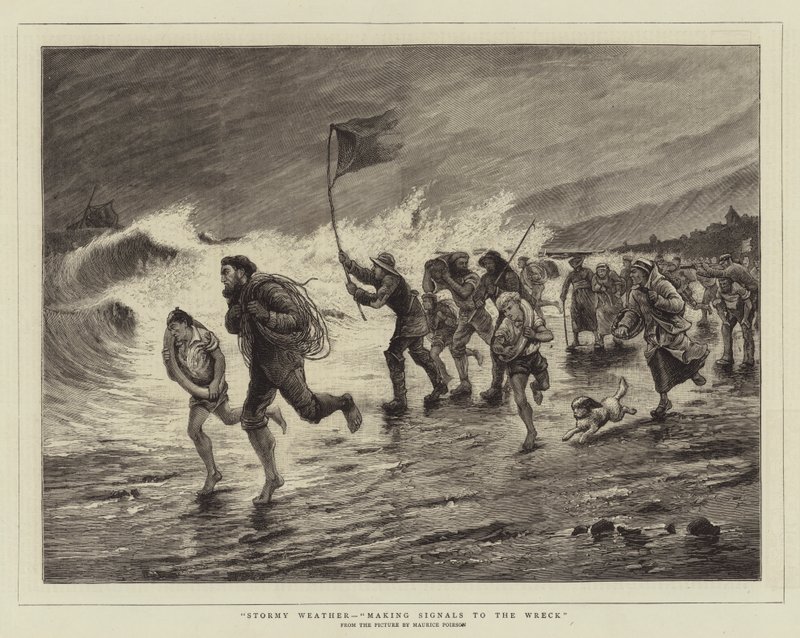 Stormachtig weer, signalen maken naar het wrak door Maurice Poirson