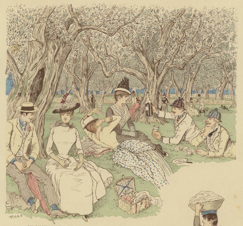Een picknick onder de olijfbomen in Beaulieu in het zuiden van Frankrijk door Maurice Charles Mathieu Bonvoisin