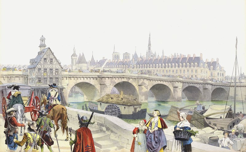 Verbannen naar Blois, Marie de Medicis en haar gevolg verlaten het Louvre door Maurice Leloir