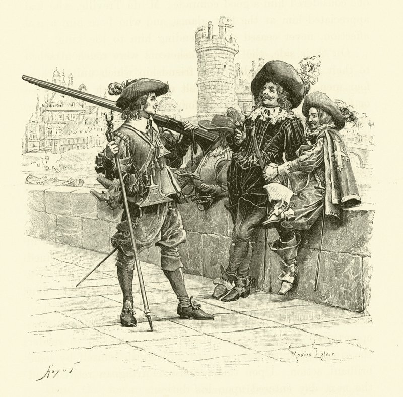 Illustratie voor De Drie Musketiers (gravure) door Maurice Leloir