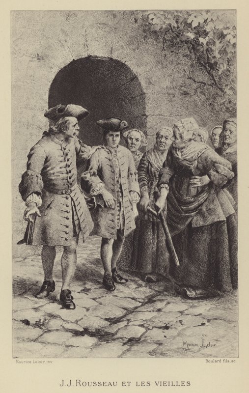 Jean-Jacques Rousseau met de oude vrouwen door Maurice Leloir