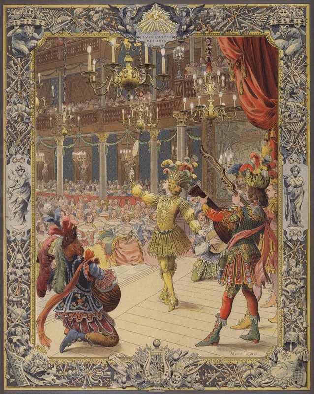 Lodewijk XIV, verkleed als de Zon, dansend in le ballet de la nuit door Maurice Leloir