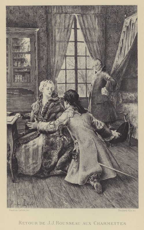 Terugkeer van Jean-Jacques Rousseau naar Les Charmettes (gravure) door Maurice Leloir